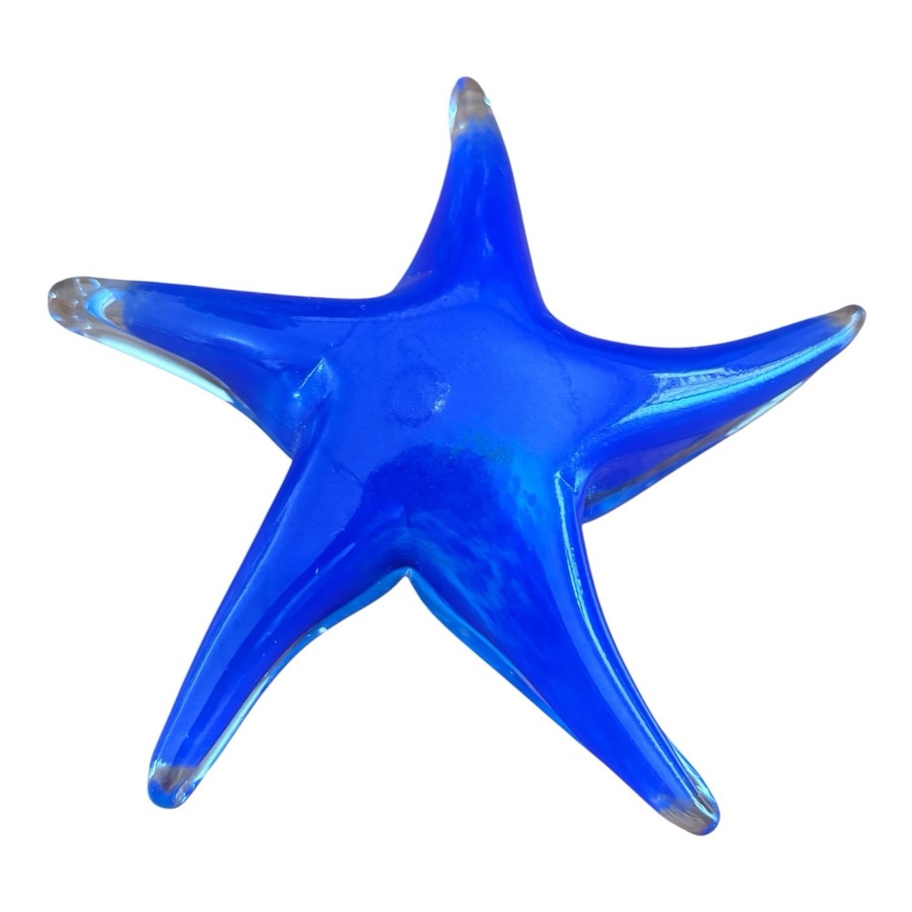 Art Glass Starfish Paperweight Cobalt Blue Glass 5" Gorgeous
